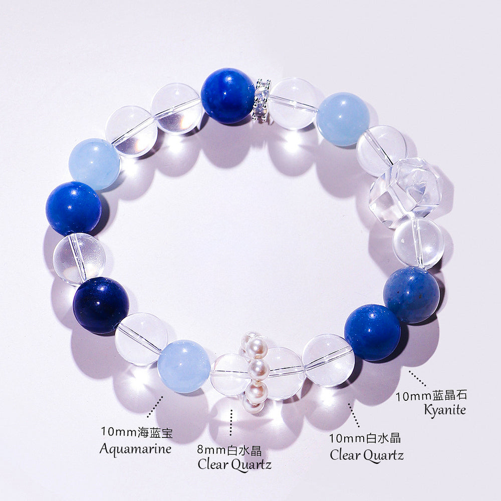 Clear Quartz, Aquamarine & Kyanite Alignment Natural Crystal Bracelet | C220 - Crystal Bracelet | Singapore Jewellery, Wedding Rings & Gifts | Same Day Delivery | Tiara.com.sg
