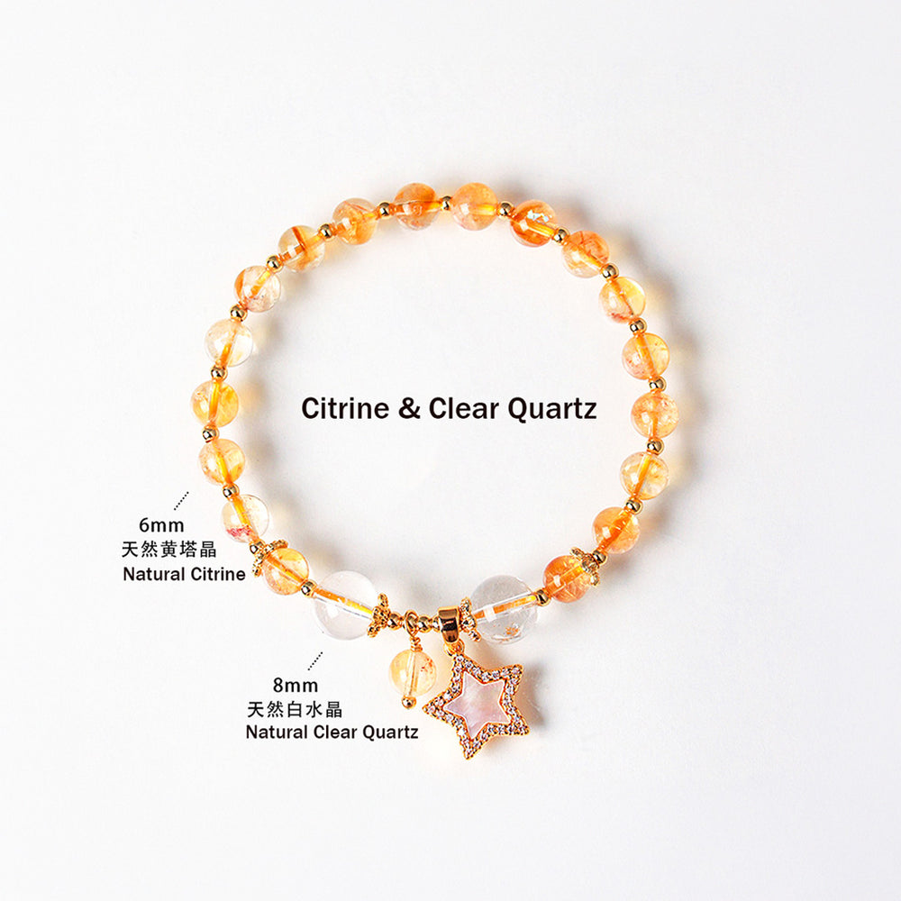 Amethyst, Citrine & Rose Quartz Star Wish Natural Crystal Bracelet | C227