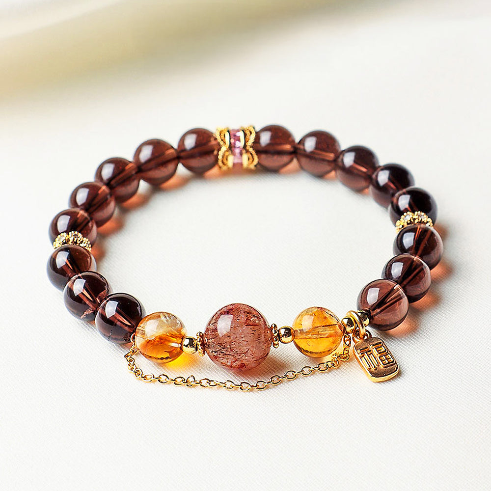 Obsidian & Citrine Wealth Manifestation Natural Crystal Bracelet | C228 - Crystal Bracelet | Singapore Jewellery, Wedding Rings & Gifts | Same Day Delivery | Tiara.com.sg