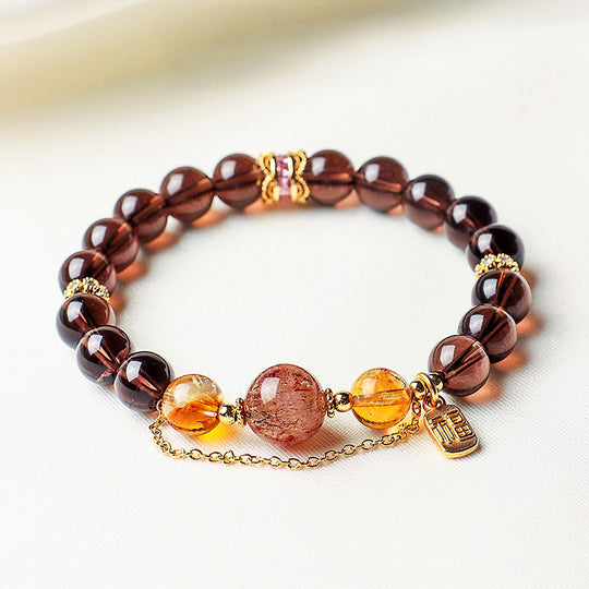 Obsidian &amp; Citrine Wealth Manifestation Natural Crystal Bracelet | C228 - Crystal Bracelet | Singapore Jewellery, Wedding Rings &amp; Gifts | Same Day Delivery | Tiara.com.sg
