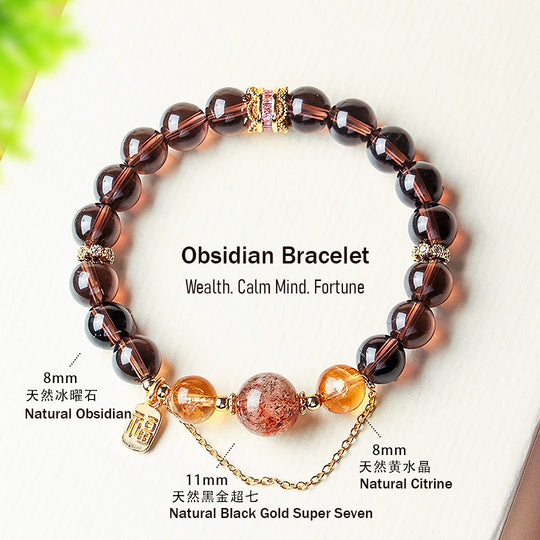 Obsidian &amp; Citrine Wealth Manifestation Natural Crystal Bracelet | C228 - Crystal Bracelet | Singapore Jewellery, Wedding Rings &amp; Gifts | Same Day Delivery | Tiara.com.sg