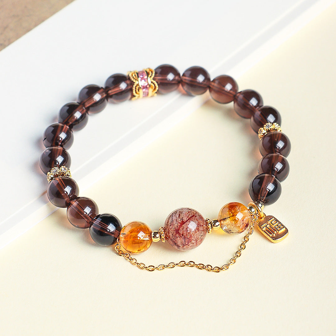 Obsidian &amp; Citrine Wealth Manifestation Natural Crystal Bracelet | C228 - Crystal Bracelet | Singapore Jewellery, Wedding Rings &amp; Gifts | Same Day Delivery | Tiara.com.sg