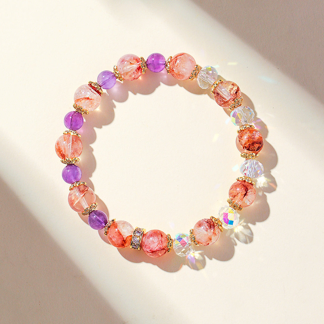 Yellow Topaz, Strawberry Quartz &amp; Amethyst Natural Crystal Bracelet | C229 - Crystal Bracelet | Singapore Jewellery, Wedding Rings &amp; Gifts | Same Day Delivery | Tiara.com.sg