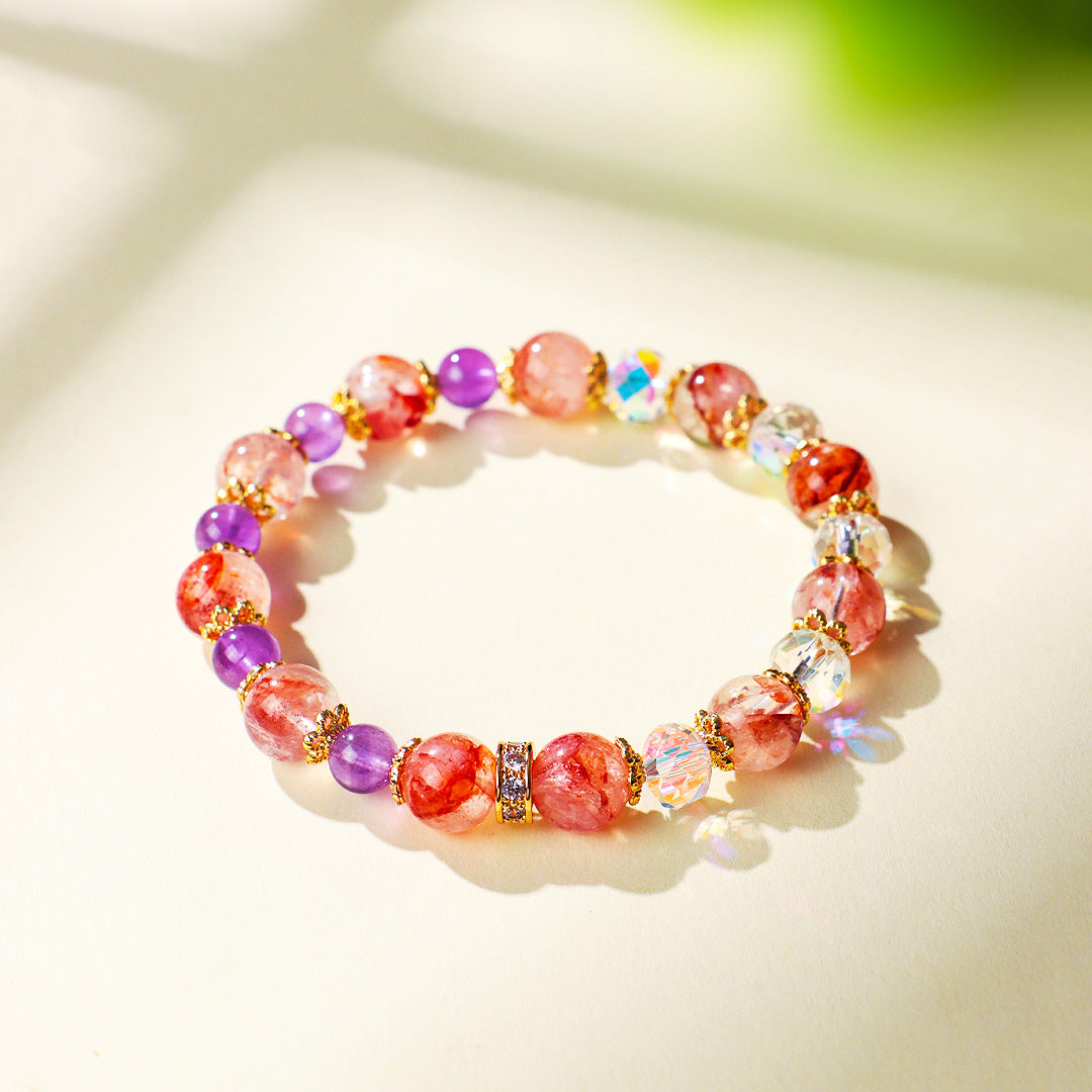 Yellow Topaz, Strawberry Quartz &amp; Amethyst Natural Crystal Bracelet | C229 - Crystal Bracelet | Singapore Jewellery, Wedding Rings &amp; Gifts | Same Day Delivery | Tiara.com.sg