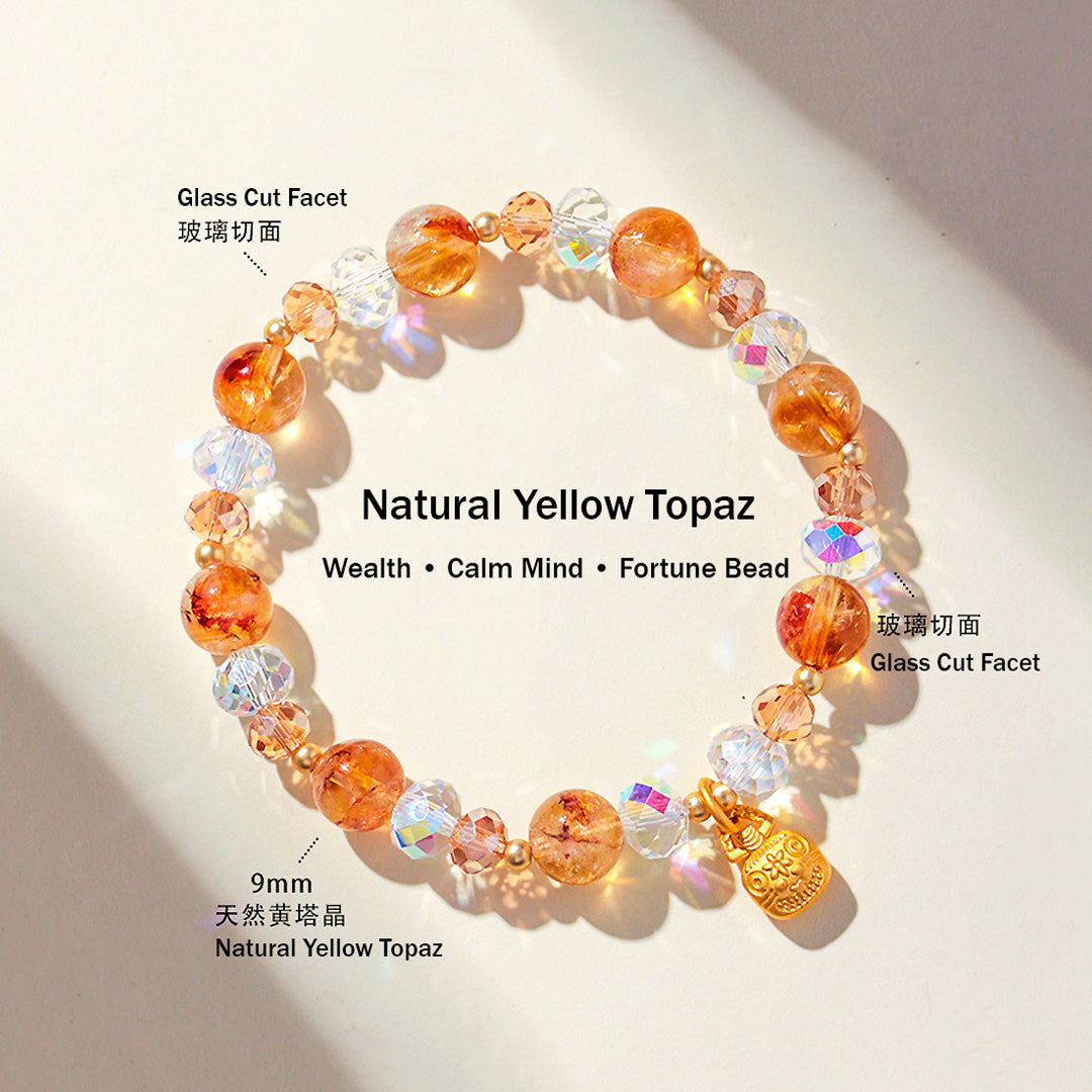 Yellow Topaz, Strawberry Quartz &amp; Amethyst Natural Crystal Bracelet | C229 - Crystal Bracelet | Singapore Jewellery, Wedding Rings &amp; Gifts | Same Day Delivery | Tiara.com.sg
