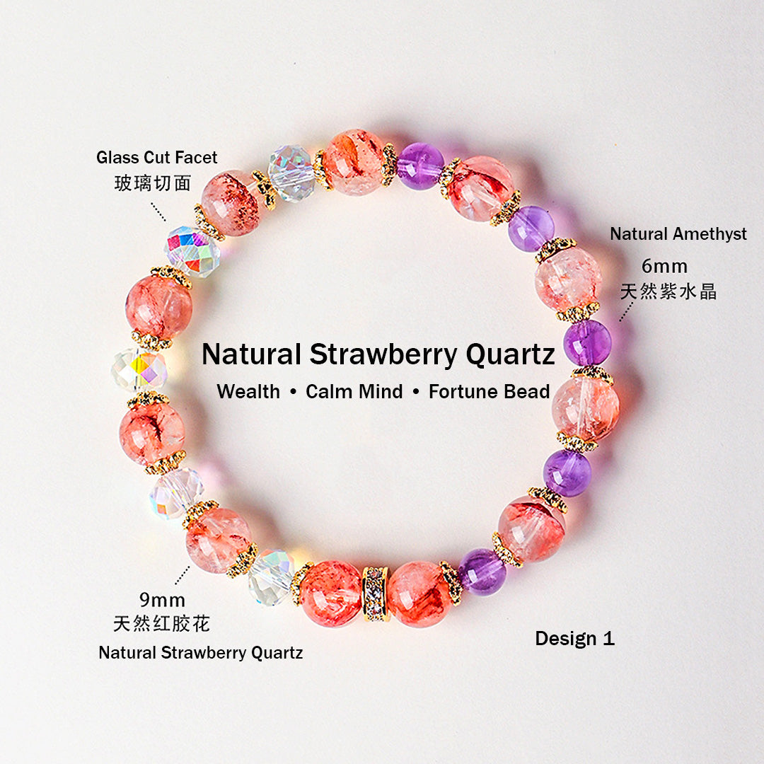 Yellow Topaz, Strawberry Quartz &amp; Amethyst Natural Crystal Bracelet | C229 - Crystal Bracelet | Singapore Jewellery, Wedding Rings &amp; Gifts | Same Day Delivery | Tiara.com.sg