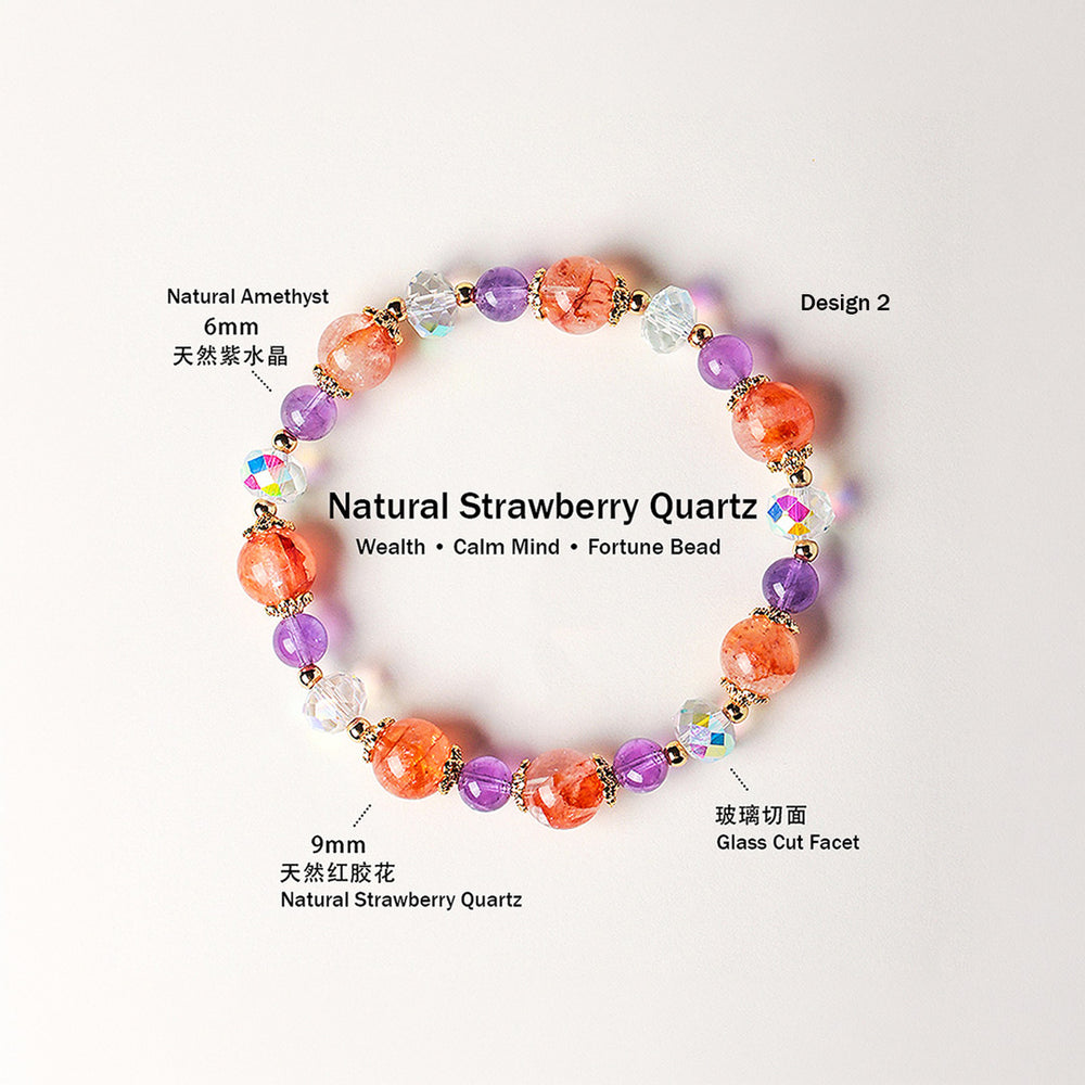 Yellow Topaz, Strawberry Quartz & Amethyst Natural Crystal Bracelet | C229