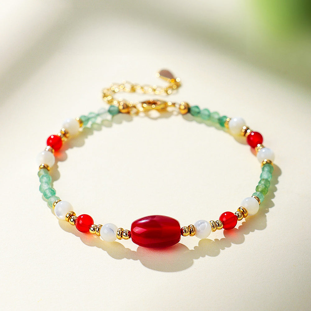 Green Strawberry Quartz & Red Agate Natural Crystal Bracelet | C230 - Crystal Bracelet | Singapore Jewellery, Wedding Rings & Gifts | Same Day Delivery | Tiara.com.sg
