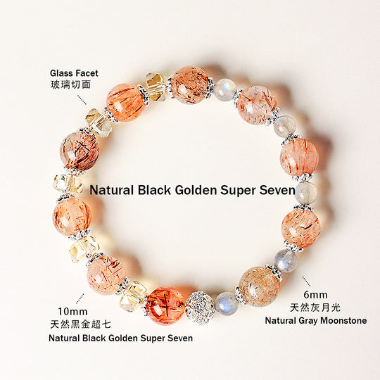 Aquamarine, Black Golden Super Seven &amp; Gray Moonstone Natural Crystal Bracelet | C232 - Crystal Bracelet | Singapore Jewellery, Wedding Rings &amp; Gifts | Same Day Delivery | Tiara.com.sg
