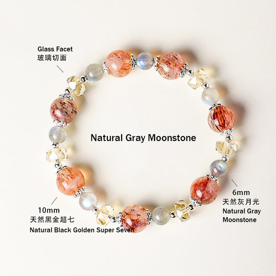 Aquamarine, Black Golden Super Seven &amp; Gray Moonstone Natural Crystal Bracelet | C232 - Crystal Bracelet | Singapore Jewellery, Wedding Rings &amp; Gifts | Same Day Delivery | Tiara.com.sg