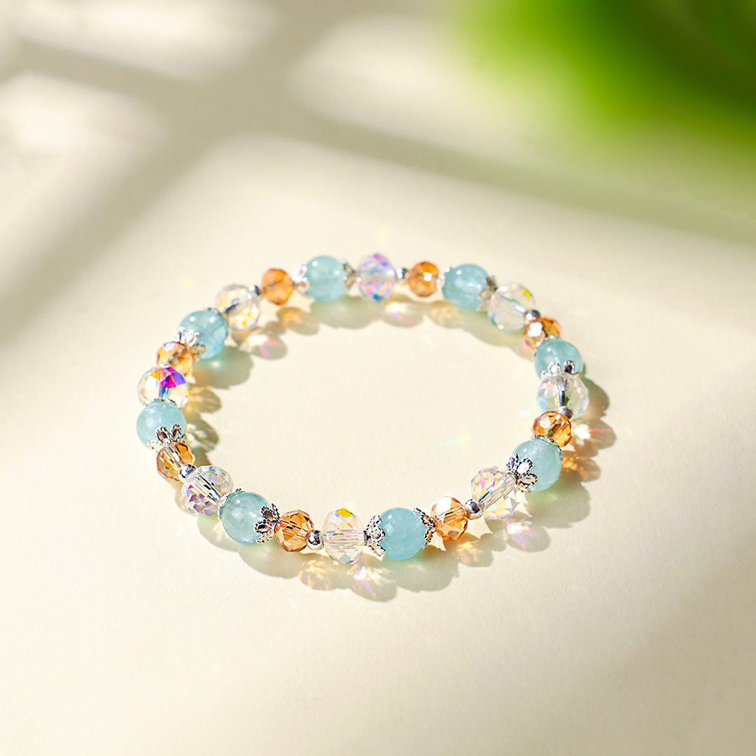 Aquamarine, Black Golden Super Seven &amp; Gray Moonstone Natural Crystal Bracelet | C232 - Crystal Bracelet | Singapore Jewellery, Wedding Rings &amp; Gifts | Same Day Delivery | Tiara.com.sg