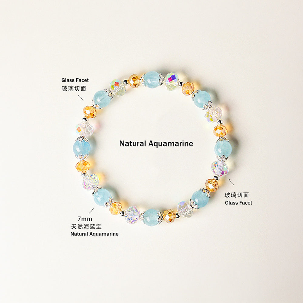 Aquamarine, Black Golden Super Seven & Gray Moonstone Natural Crystal Bracelet | C232