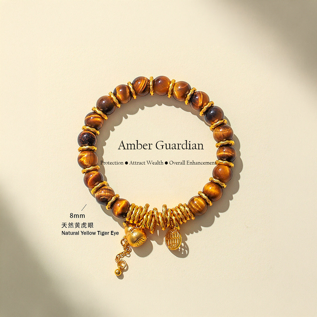 Golden Topaz, Tiger Eye &amp; Rose Quartz Prosperity Natural Crystal Bracelet | C236