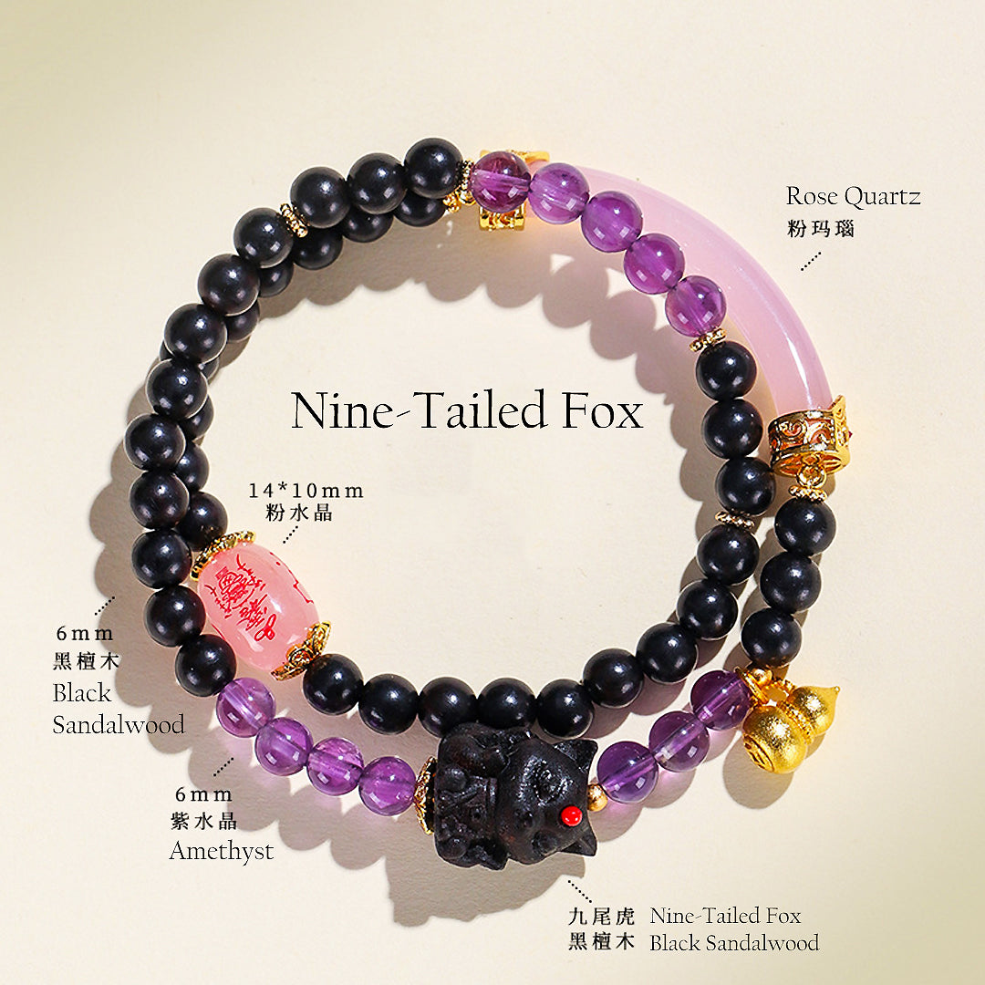 Amethyst & Pink Agate Nine-Tailed Fox Natural Crystal Bracelet | C238 - Crystal Bracelet | Singapore Jewellery, Wedding Rings & Gifts | Same Day Delivery | Tiara.com.sg