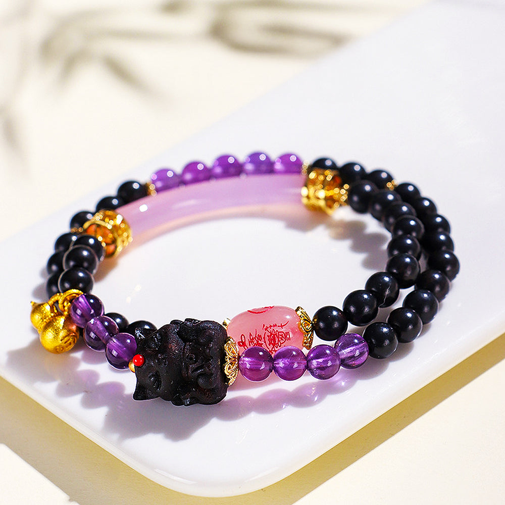Amethyst & Pink Agate Nine-Tailed Fox Natural Crystal Bracelet | C238 - Crystal Bracelet | Singapore Jewellery, Wedding Rings & Gifts | Same Day Delivery | Tiara.com.sg
