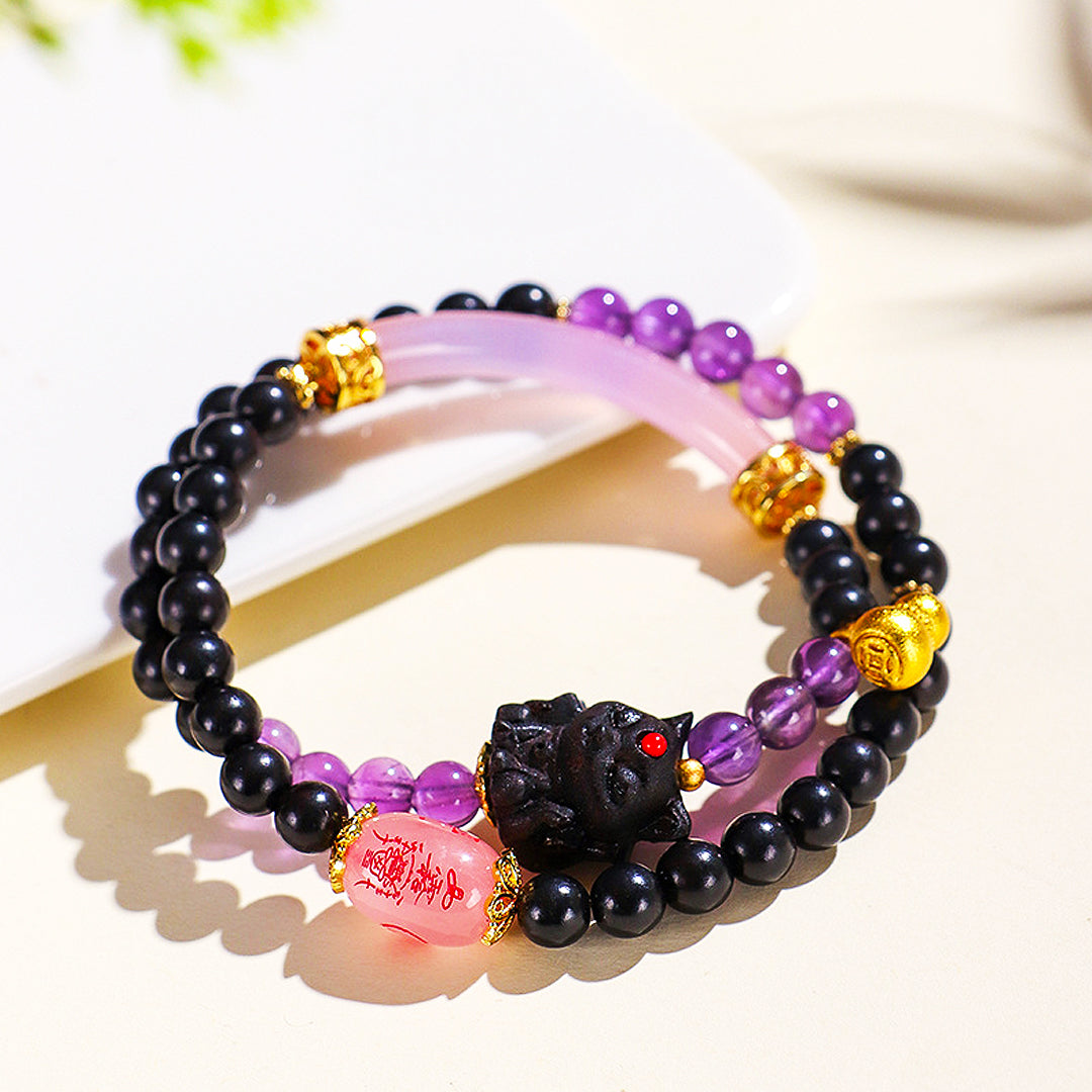 Amethyst &amp; Pink Agate Nine-Tailed Fox Natural Crystal Bracelet | C238 - Crystal Bracelet | Singapore Jewellery, Wedding Rings &amp; Gifts | Same Day Delivery | Tiara.com.sg