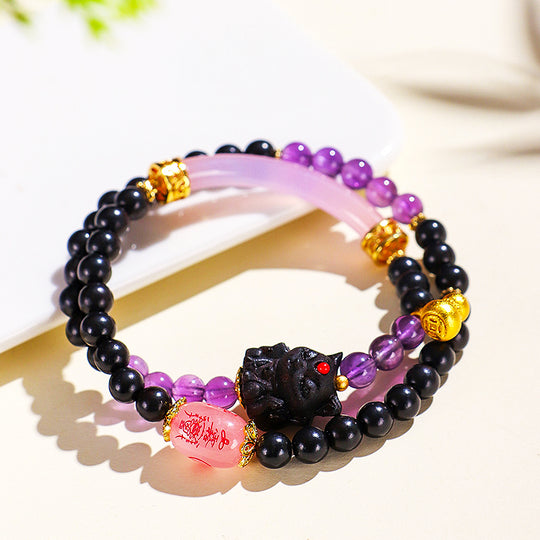 Amethyst &amp; Pink Agate Nine-Tailed Fox Natural Crystal Bracelet | C238 - Crystal Bracelet | Singapore Jewellery, Wedding Rings &amp; Gifts | Same Day Delivery | Tiara.com.sg