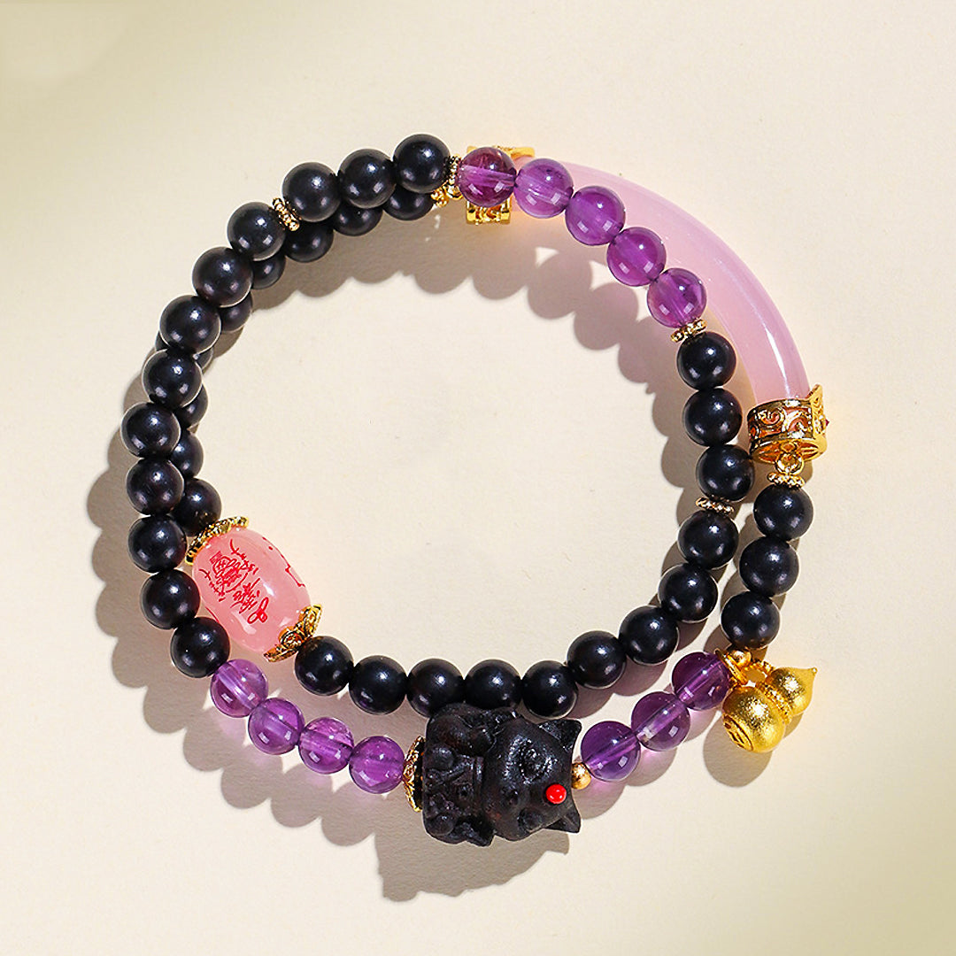 Amethyst &amp; Pink Agate Nine-Tailed Fox Natural Crystal Bracelet | C238 - Crystal Bracelet | Singapore Jewellery, Wedding Rings &amp; Gifts | Same Day Delivery | Tiara.com.sg