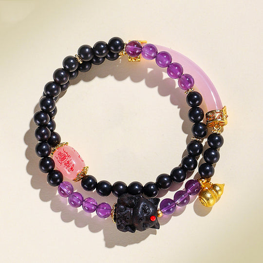 Amethyst &amp; Pink Agate Nine-Tailed Fox Natural Crystal Bracelet | C238 - Crystal Bracelet | Singapore Jewellery, Wedding Rings &amp; Gifts | Same Day Delivery | Tiara.com.sg