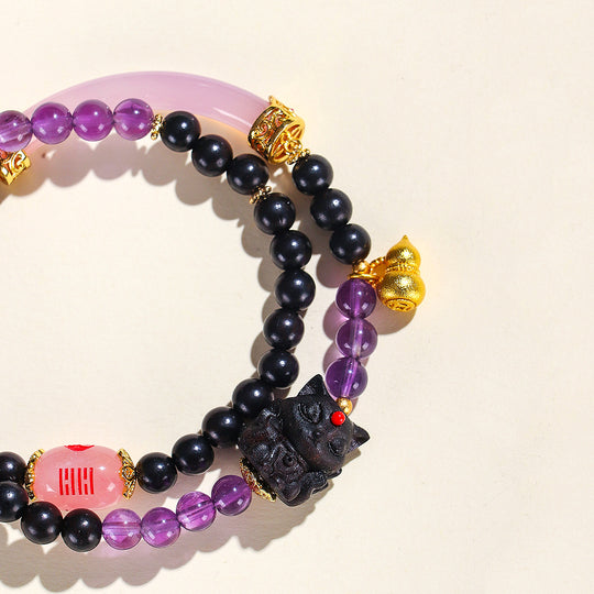 Amethyst &amp; Pink Agate Nine-Tailed Fox Natural Crystal Bracelet | C238 - Crystal Bracelet | Singapore Jewellery, Wedding Rings &amp; Gifts | Same Day Delivery | Tiara.com.sg