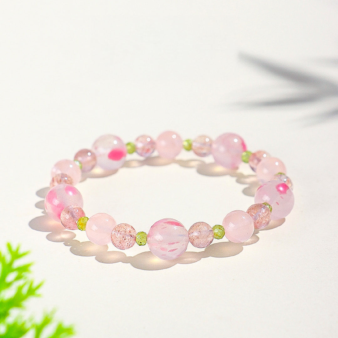 Rose Quartz &amp; Strawberry Quartz Romantic Healing Natural Crystal Bracelet | C245 - Crystal Bracelet | Singapore Jewellery, Wedding Rings &amp; Gifts | Same Day Delivery | Tiara.com.sg
