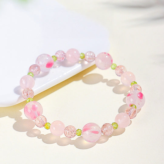 Rose Quartz &amp; Strawberry Quartz Romantic Healing Natural Crystal Bracelet | C245 - Crystal Bracelet | Singapore Jewellery, Wedding Rings &amp; Gifts | Same Day Delivery | Tiara.com.sg