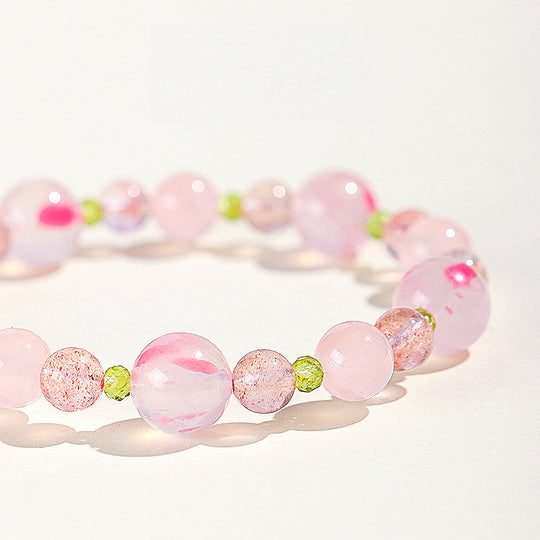 Rose Quartz &amp; Strawberry Quartz Romantic Healing Natural Crystal Bracelet | C245 - Crystal Bracelet | Singapore Jewellery, Wedding Rings &amp; Gifts | Same Day Delivery | Tiara.com.sg