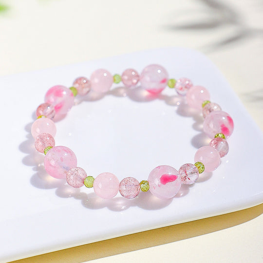 Rose Quartz &amp; Strawberry Quartz Romantic Healing Natural Crystal Bracelet | C245 - Crystal Bracelet | Singapore Jewellery, Wedding Rings &amp; Gifts | Same Day Delivery | Tiara.com.sg