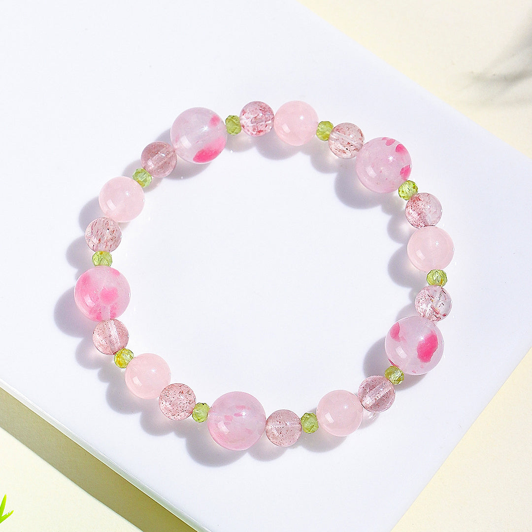 Rose Quartz &amp; Strawberry Quartz Romantic Healing Natural Crystal Bracelet | C245 - Crystal Bracelet | Singapore Jewellery, Wedding Rings &amp; Gifts | Same Day Delivery | Tiara.com.sg