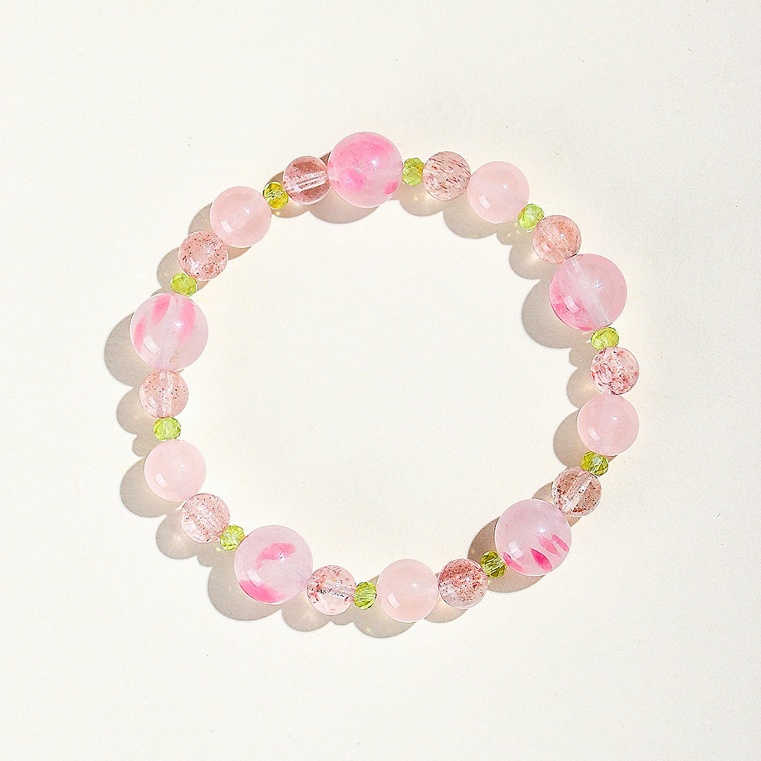 Rose Quartz &amp; Strawberry Quartz Romantic Healing Natural Crystal Bracelet | C245 - Crystal Bracelet | Singapore Jewellery, Wedding Rings &amp; Gifts | Same Day Delivery | Tiara.com.sg