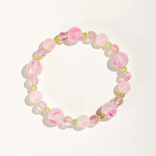 Rose Quartz &amp; Strawberry Quartz Romantic Healing Natural Crystal Bracelet | C245 - Crystal Bracelet | Singapore Jewellery, Wedding Rings &amp; Gifts | Same Day Delivery | Tiara.com.sg