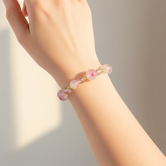 Rose Quartz &amp; Strawberry Quartz Romantic Healing Natural Crystal Bracelet | C245 - Crystal Bracelet | Singapore Jewellery, Wedding Rings &amp; Gifts | Same Day Delivery | Tiara.com.sg