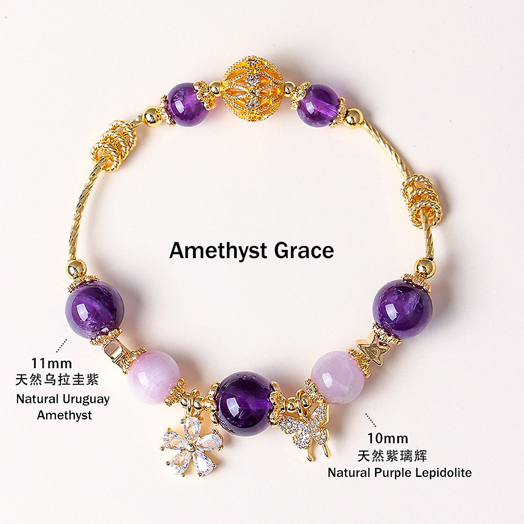 Uruguay Amethyst & Rose Quartz Celestial Bloom Natural Crystal Bracelet | C248 - Crystal Bracelet | Singapore Jewellery, Wedding Rings & Gifts | Same Day Delivery | Tiara.com.sg