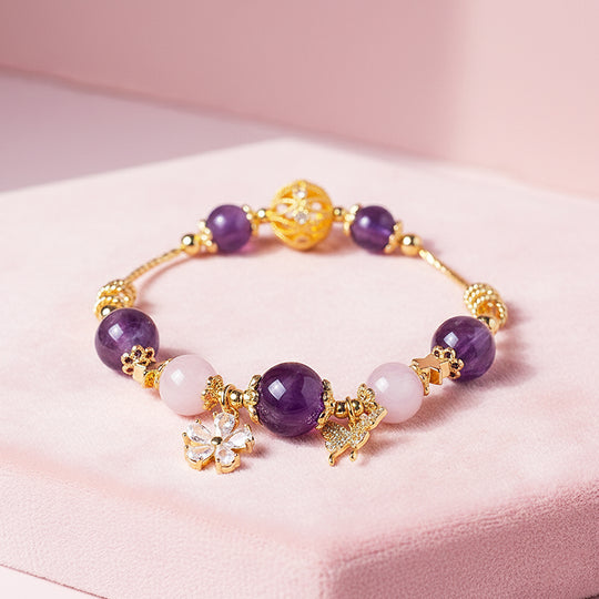 Uruguay Amethyst &amp; Rose Quartz Celestial Bloom Natural Crystal Bracelet | C248 - Crystal Bracelet | Singapore Jewellery, Wedding Rings &amp; Gifts | Same Day Delivery | Tiara.com.sg