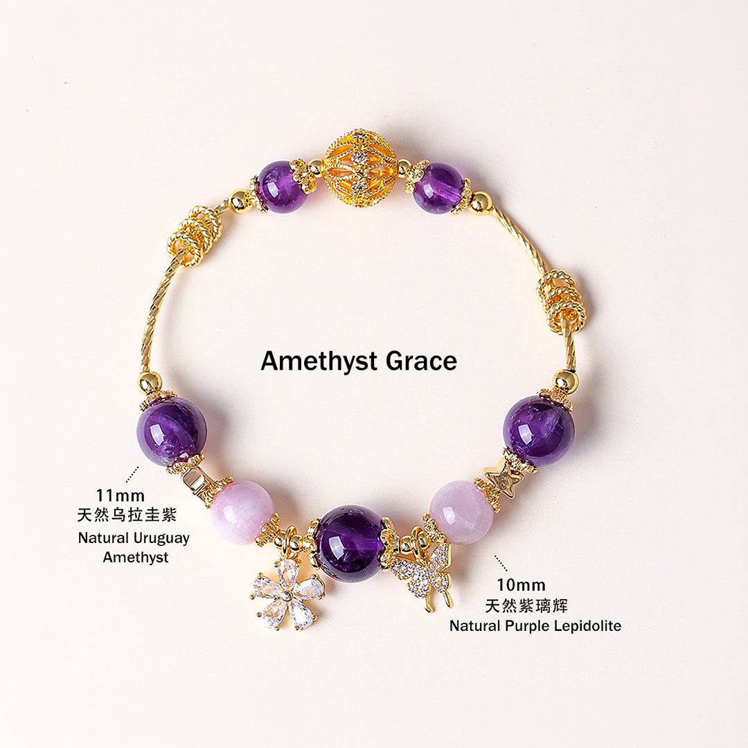 Uruguay Amethyst &amp; Rose Quartz Spiritual Harmony Natural Crystal Bracelet | C248
