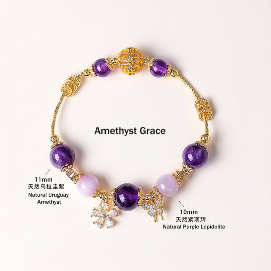 Uruguay Amethyst &amp; Rose Quartz Spiritual Harmony Natural Crystal Bracelet | C248