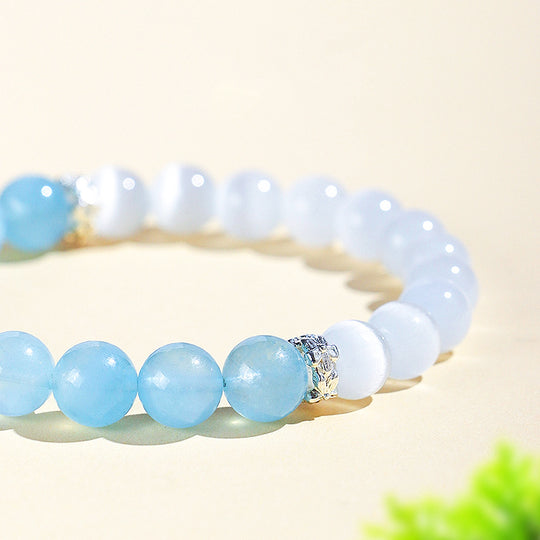 Aquamarine &amp; Cat Eye Natural Crystal Bracelet | C251 - Crystal Bracelet | Singapore Jewellery, Wedding Rings &amp; Gifts | Same Day Delivery | Tiara.com.sg