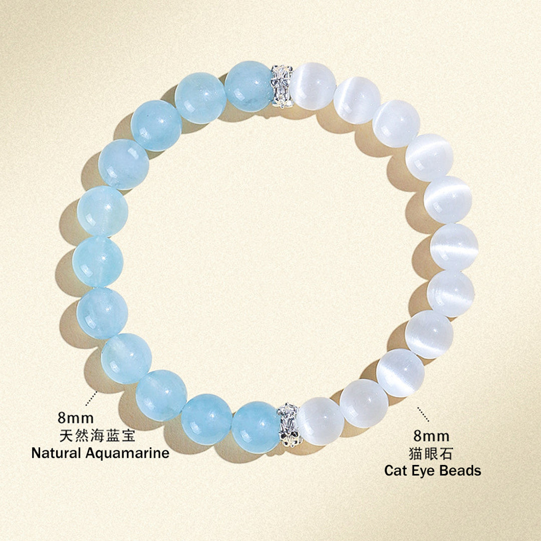 Aquamarine &amp; Cat Eye Natural Crystal Bracelet | C251 - Crystal Bracelet | Singapore Jewellery, Wedding Rings &amp; Gifts | Same Day Delivery | Tiara.com.sg