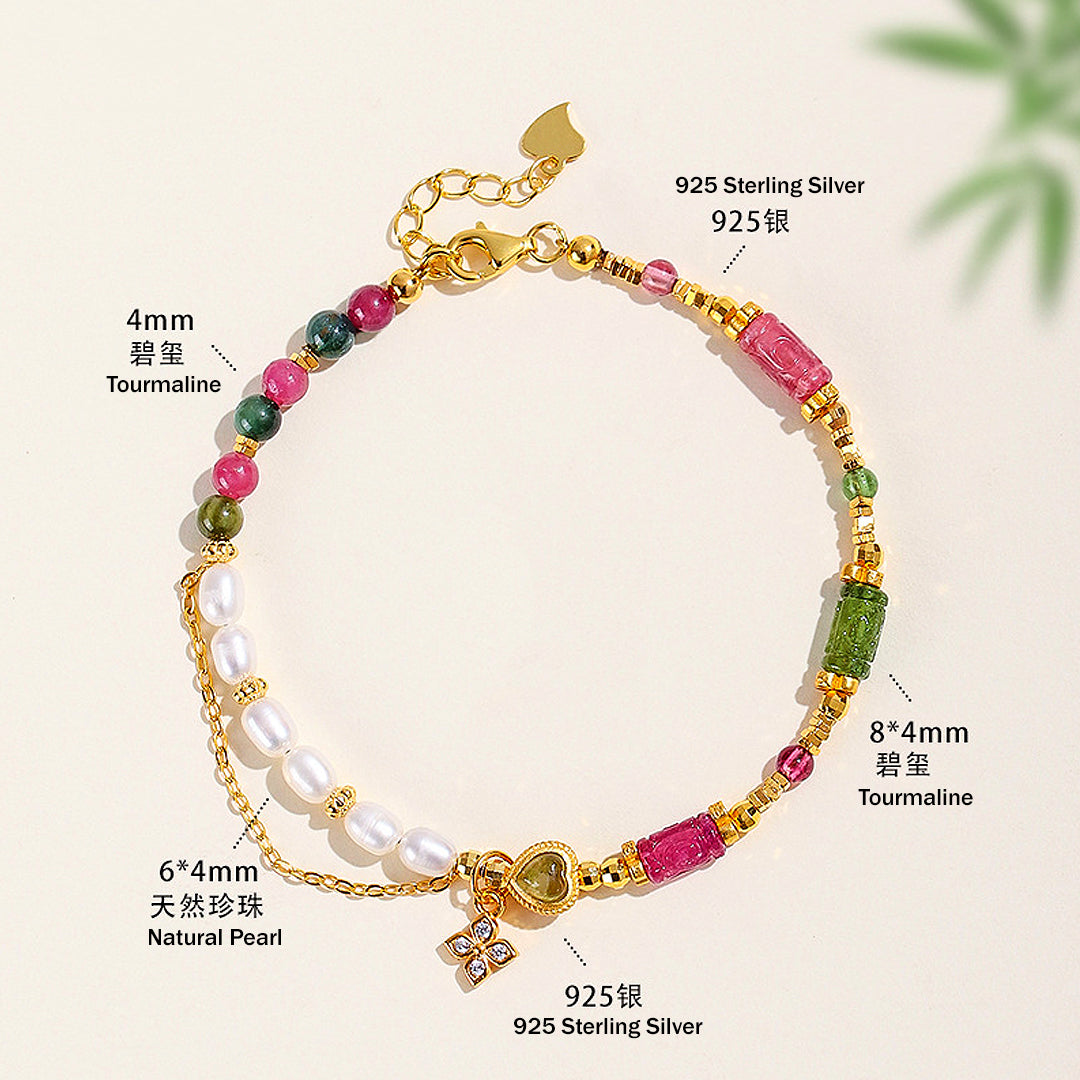 Multicolour Tourmaline & Freshwater Pearl Natural Crystal Bracelet | C254 - Crystal Bracelet | Singapore Jewellery, Wedding Rings & Gifts | Same Day Delivery | Tiara.com.sg