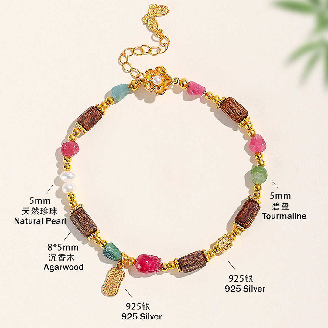 Multicolour Tourmaline, Agarwood & Pearl Natural Crystal Bracelet | C256 - Crystal Bracelet | Singapore Jewellery, Wedding Rings & Gifts | Same Day Delivery | Tiara.com.sg