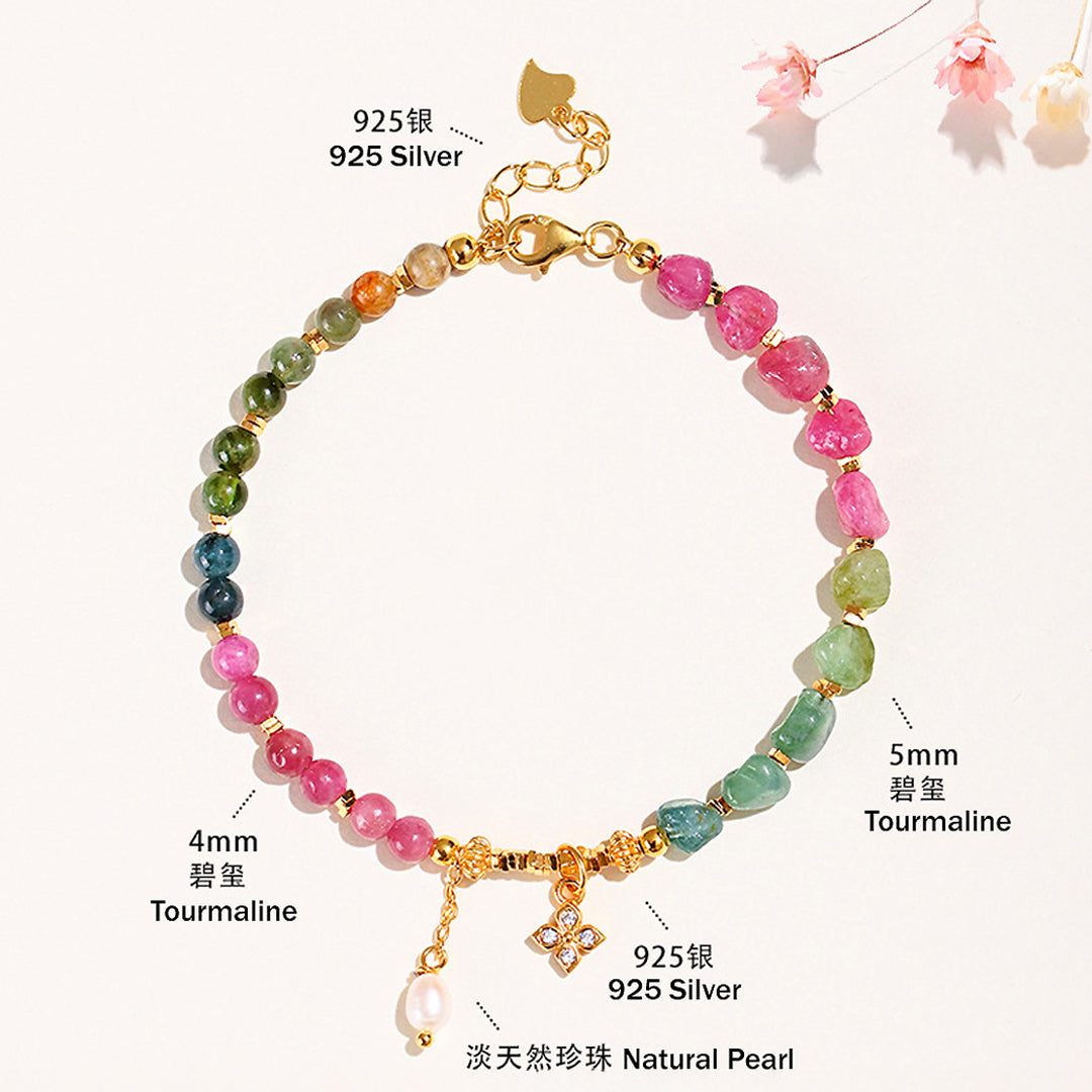 Multicolour Tourmaline & Pearl Harmony Natural Crystal Bracelet | C257 - Crystal Bracelet | Singapore Jewellery, Wedding Rings & Gifts | Same Day Delivery | Tiara.com.sg