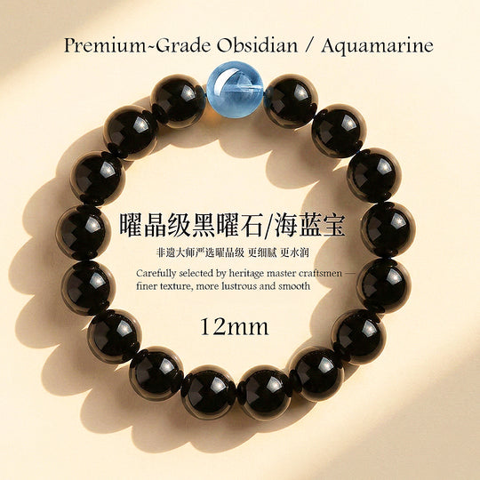 Obsidian &amp; Aquamarine Healing Natural Crystal Bracelet | C260 - Crystal Bracelet | Singapore Jewellery, Wedding Rings &amp; Gifts | Same Day Delivery | Tiara.com.sg