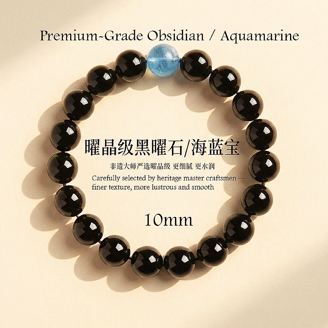Obsidian &amp; Aquamarine Healing Natural Crystal Bracelet | C260 - Crystal Bracelet | Singapore Jewellery, Wedding Rings &amp; Gifts | Same Day Delivery | Tiara.com.sg