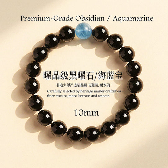 Obsidian &amp; Aquamarine Healing Natural Crystal Bracelet | C260 - Crystal Bracelet | Singapore Jewellery, Wedding Rings &amp; Gifts | Same Day Delivery | Tiara.com.sg