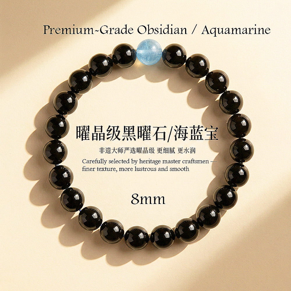 Obsidian & Aquamarine Healing Natural Crystal Bracelet | C260 - Crystal Bracelet | Singapore Jewellery, Wedding Rings & Gifts | Same Day Delivery | Tiara.com.sg