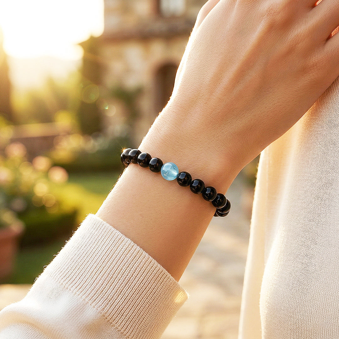 Obsidian &amp; Aquamarine Healing Natural Crystal Bracelet | C260 - Crystal Bracelet | Singapore Jewellery, Wedding Rings &amp; Gifts | Same Day Delivery | Tiara.com.sg