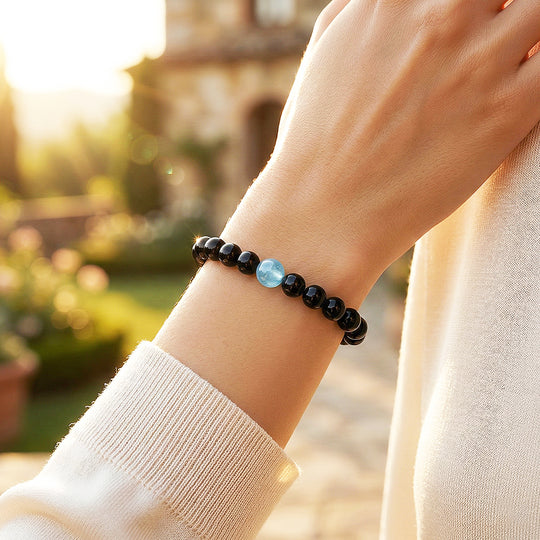 Obsidian &amp; Aquamarine Healing Natural Crystal Bracelet | C260 - Crystal Bracelet | Singapore Jewellery, Wedding Rings &amp; Gifts | Same Day Delivery | Tiara.com.sg