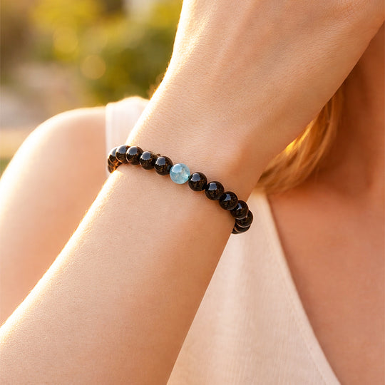 Obsidian &amp; Aquamarine Healing Natural Crystal Bracelet | C260 - Crystal Bracelet | Singapore Jewellery, Wedding Rings &amp; Gifts | Same Day Delivery | Tiara.com.sg