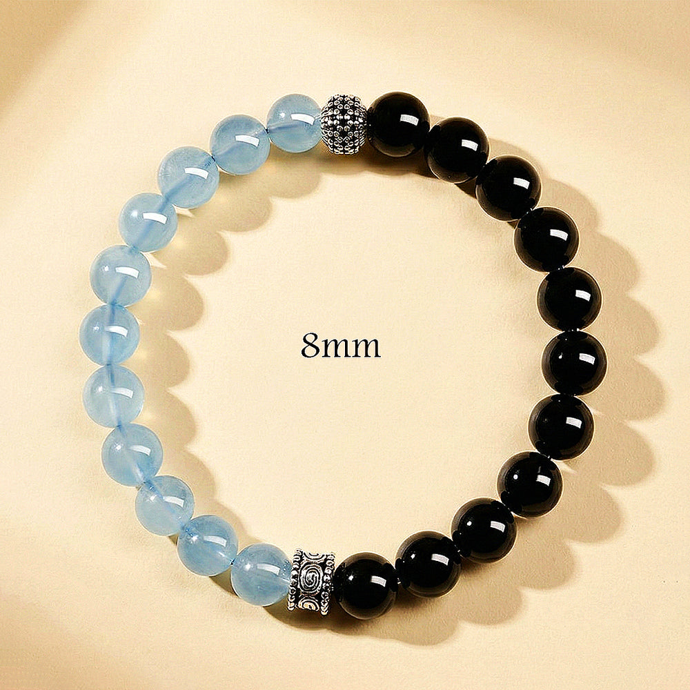 Obsidian & Aquamarine Divine Protection Natural Crystal Bracelet | C261 - Crystal Bracelet | Singapore Jewellery, Wedding Rings & Gifts | Same Day Delivery | Tiara.com.sg