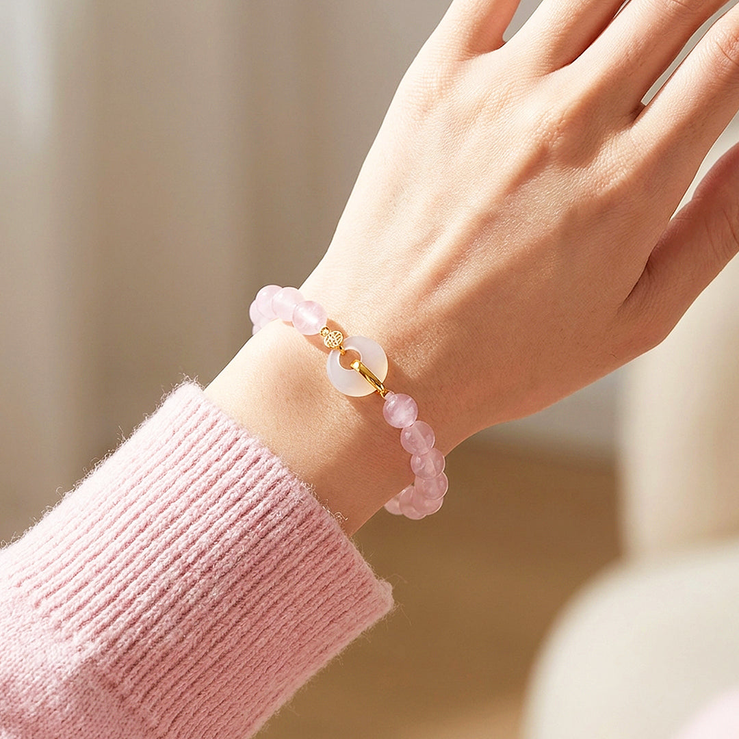 Rose Quartz &amp; White Agate Ping An Kou Bracelet | C267